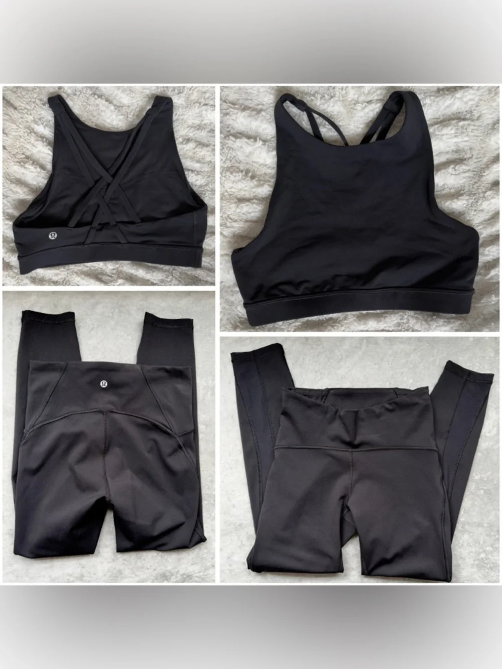 Lululemon Wunder Under Black Leggings (6) & Strappy Sports Bra (4) Set - Picture 1 of 12
